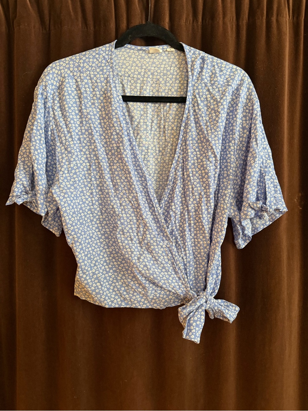 GAP Blue Floral Wrap Tie Blouse